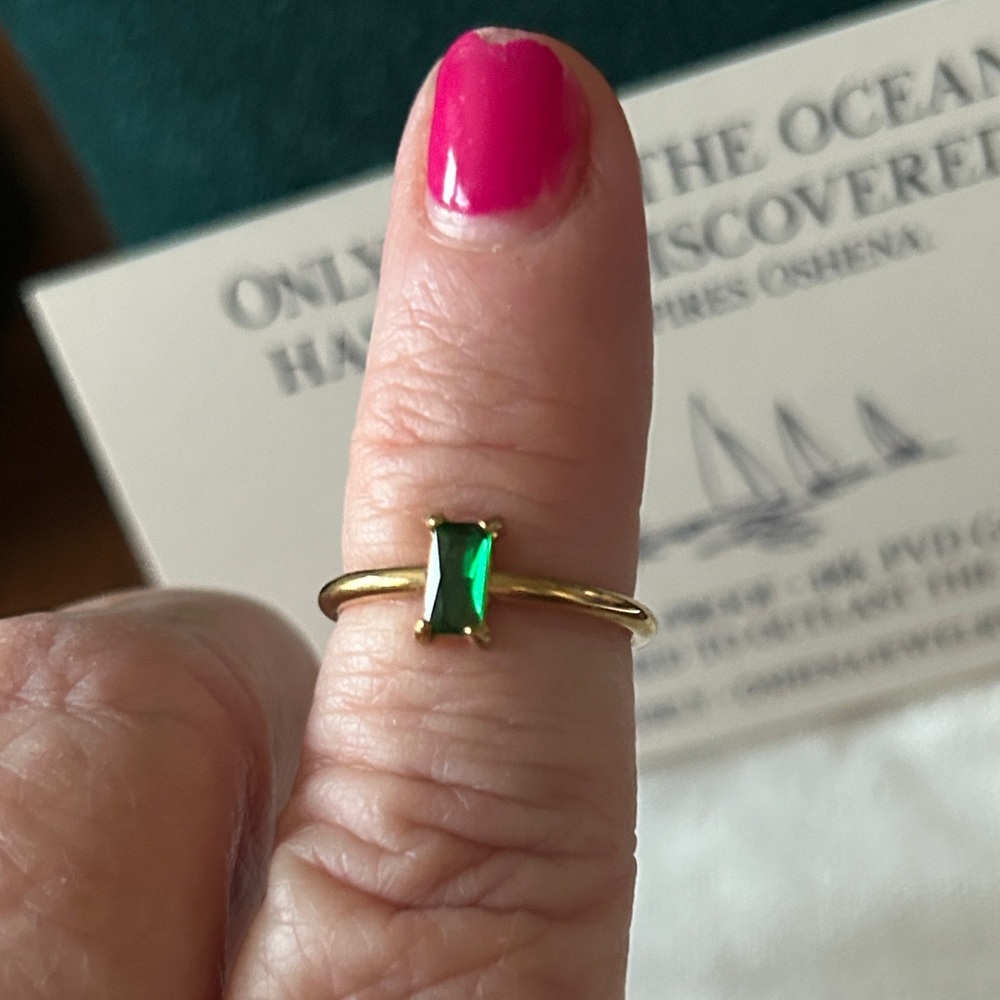 Oshena Designer Beachwear Gold Ring with Emerald green Stone size 6 NEW Release! - Picture 4 of 4
